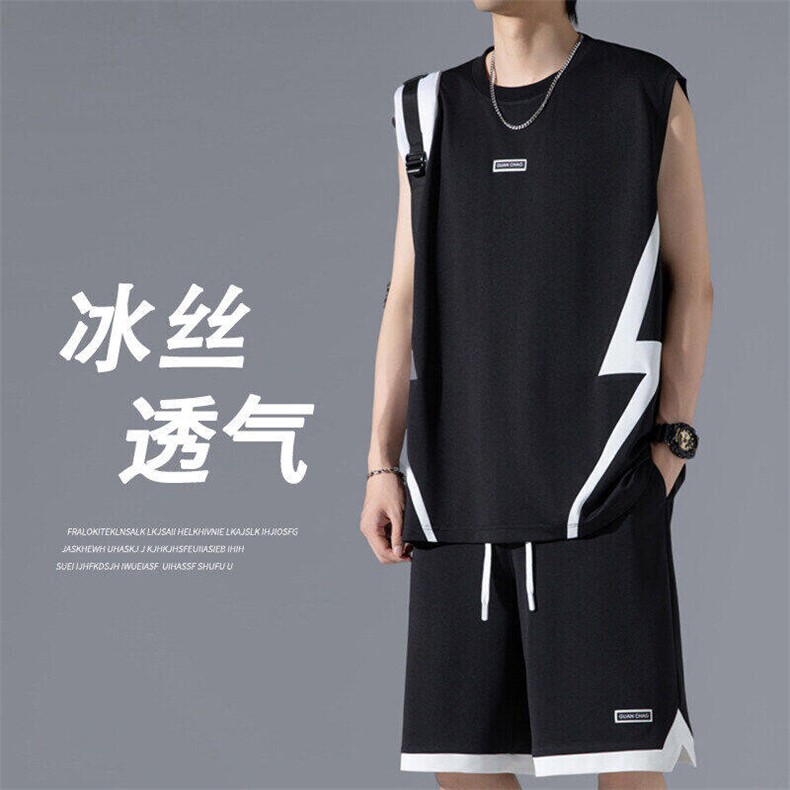2025夏季新款无影墙大码冰丝速干背心套装M-5XHQ24607-特P55,男装休闲套装,电商A022