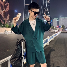 大码宽版小西服套装社会小伙短裤短袖两件套A328-2075，男装西服套装，星座406