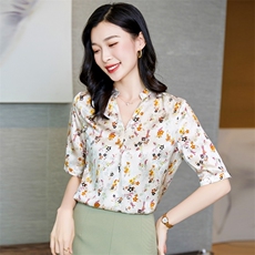 真丝衬衫女装短袖重磅桑蚕丝上衣衬衣大码V领t恤中老年妈妈装夏装，女装衬衫，阿舍尔精品