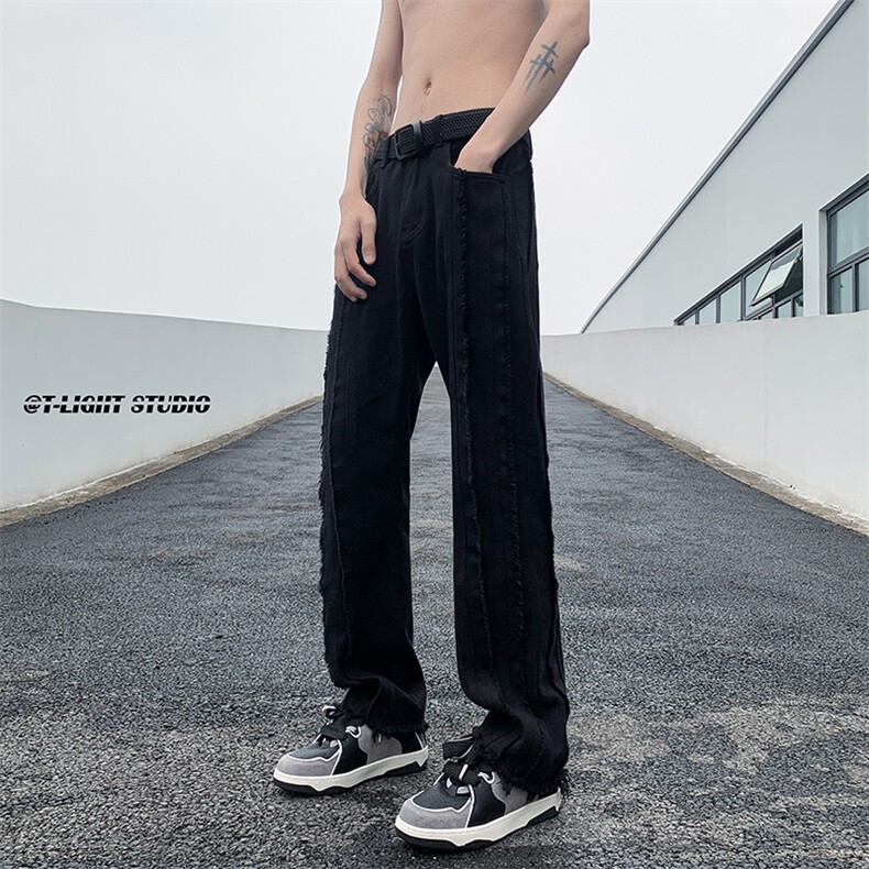 B221美式ins高街暗黑小众个性款毛边休闲牛仔裤LK23022-P60控78,男装牛仔裤,电商B221