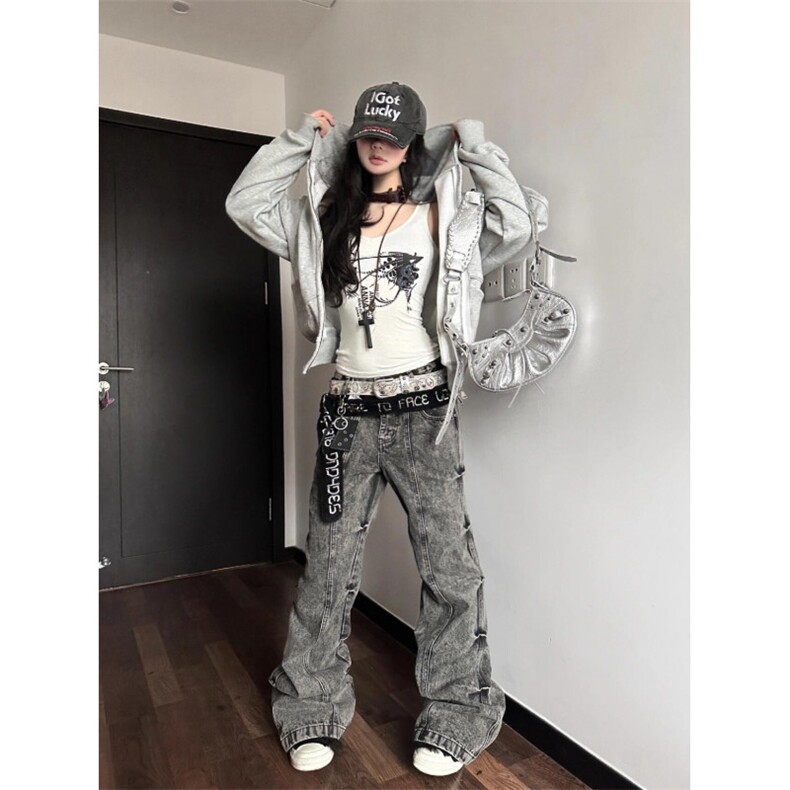 【有货】cleanfit褶皱烟灰色牛仔裤美式vibe裤子高街KZA51LL-P60图片
