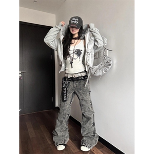 【有货】cleanfit褶皱烟灰色牛仔裤美式vibe裤子高街KZA51LL-P60图片