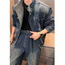 秋季美式复古水洗做旧设计感高级感牛仔外套男女夹克JK8646-P85，男装工装外套，星座208-5