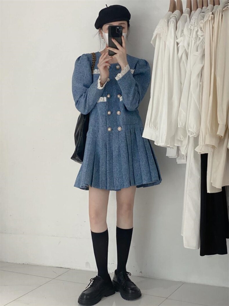 小香风花边连衣裙，女装连衣裙，驿谷