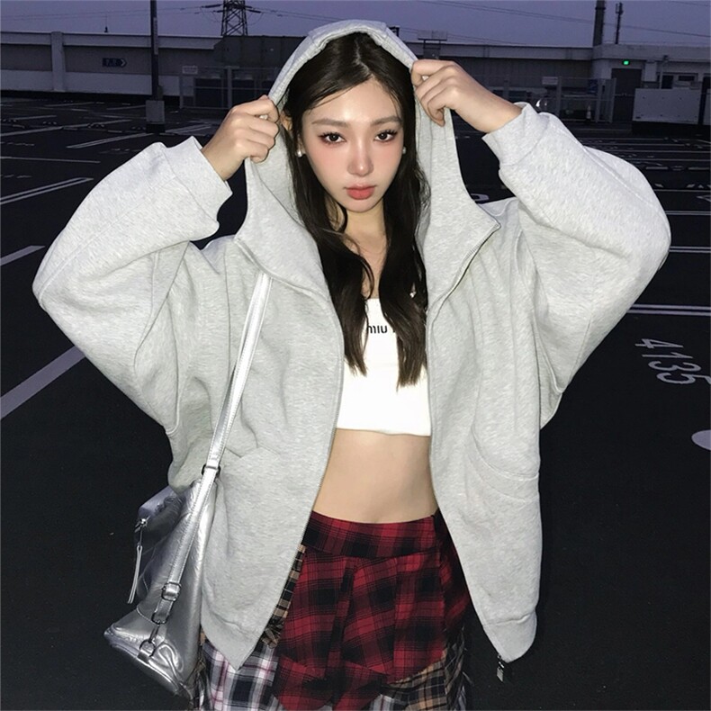 抖音得物高品质 25秋冬美式高街宽松结构防风高领连帽卫衣外套W60图片