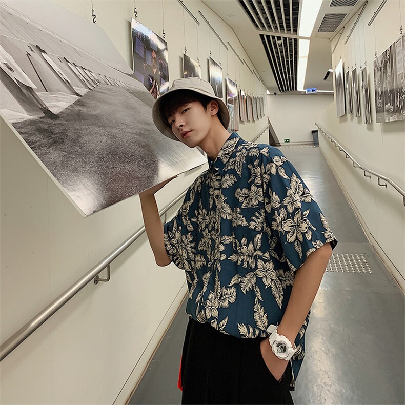 夏季男士短袖衬衫T恤短袖宽松上衣休闲花衬衫CS12P38，男装衬衫，电商D321A
