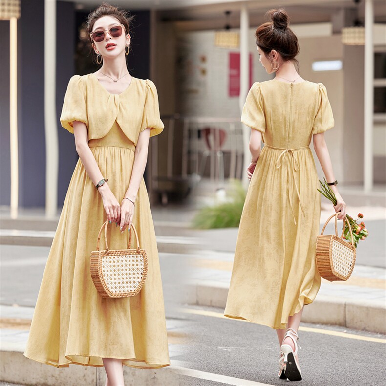 现货，2024夏季新款连衣裙气质印花复古显瘦天丝连衣裙，女装连体裤，米雪儿