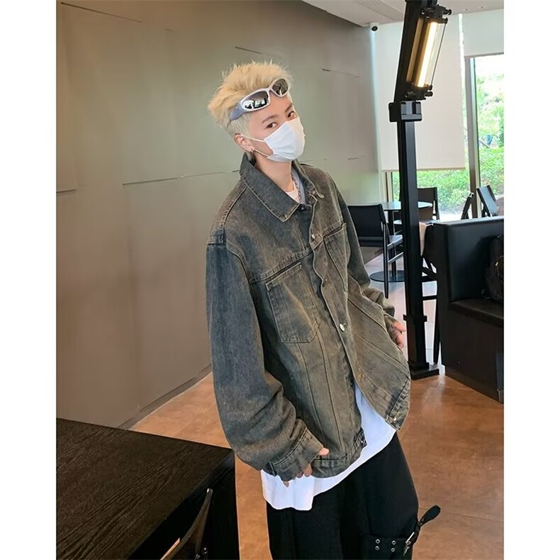 复古蓝牛仔外套男秋季美式复古水洗做旧夹克春秋款高级感痞帅衣服,男装工装外套,星座1210-1