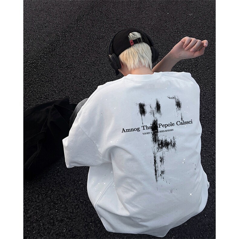 可48小时发货支持抖音得物来样二开 美式满天星亮片短袖T恤MTX664图片