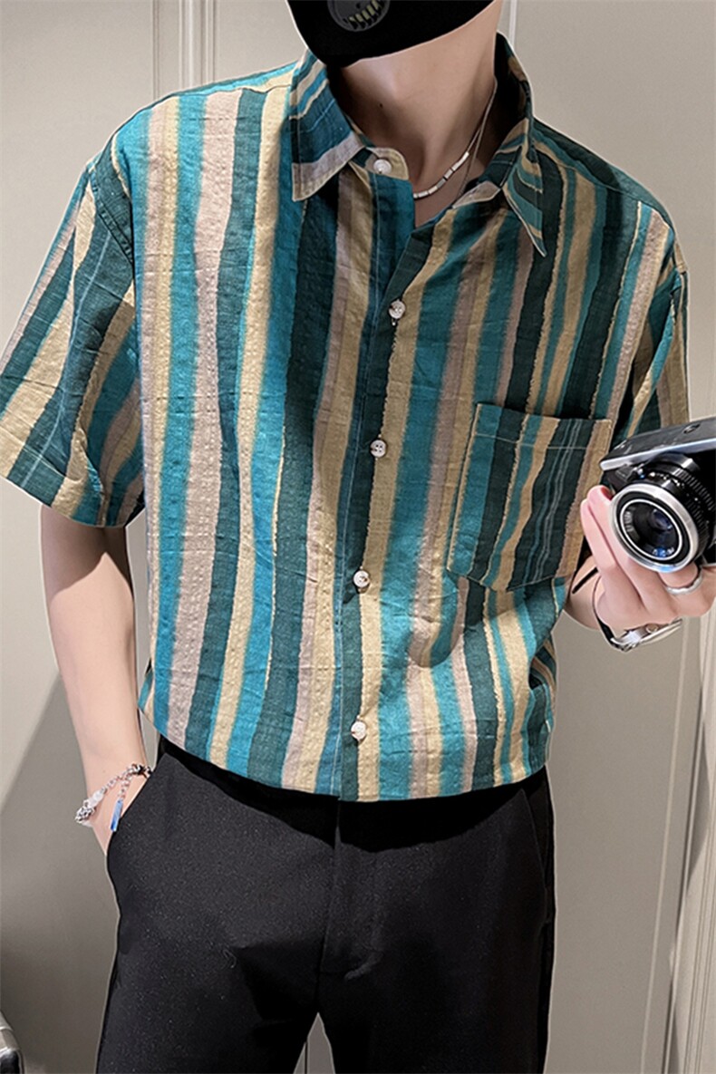 23夏季印花短袖衬衫男装宽松社会小伙衬衣休闲TZ95P5078,男装T恤,电商B413