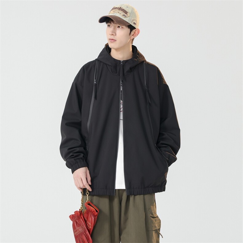 冲锋衣连帽夹克男宽松落肩纯色上衣外套DSA157B-J208-P60,男装夹克,电商A157B