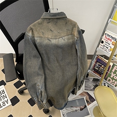 美式高街废土风脏长袖男高级感秋季新款宽松休闲复古蓝牛仔外套男，男装工装外套，星座505-2（原电商A260-1)