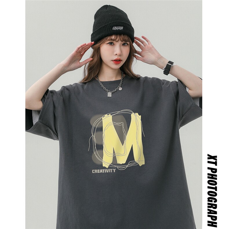 中性风3D字母M印花纯棉宽松时尚百搭新款短袖T恤T6079P25控38,男装T恤,电商A268