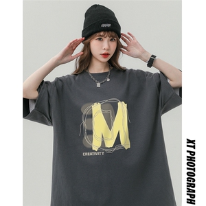 中性风 3D字母M印花纯棉宽松时尚百搭新款短袖T恤T6079P25控38图片