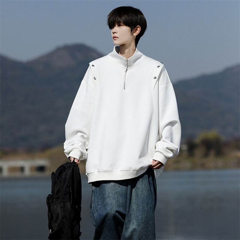 8XL-M星星铆钉半拉链卫衣大码重磅痞帅高街小众立领外套WY5109P58,男装卫衣,电商B238