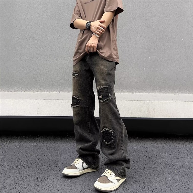 美式vibe裤子高街水洗牛仔裤男设计感小众拉链裤B2002P45,男装牛仔裤,星座1116-2