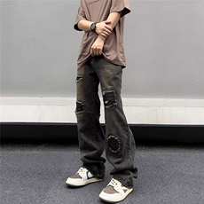 美式vibe裤子高街水洗牛仔裤男设计感小众拉链裤B2002P45，男装牛仔裤，星座1116-2
