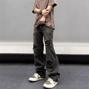 美式vibe裤子高街水洗牛仔裤男设计感小众拉链裤B2002P45图片