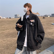 美式贴标牛仔外套男秋季2025新款美式复古上衣设计感潮牌休闲夹克，男装工装外套，星座601-2