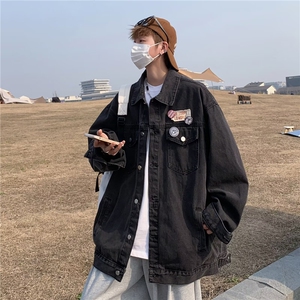 美式贴标牛仔外套男秋季2025新款美式复古上衣设计感潮牌休闲夹克图片
