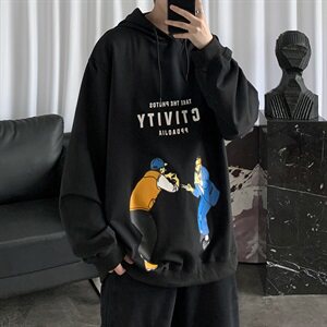 2021春秋季新港风短句大码男印花休闲连帽套头学生卫衣W636-P50图片