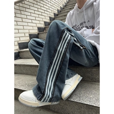 秋冬三条杠休闲裤纯色抽绳束脚运动裤男N08059-P53，男装牛仔裤，星座308B-1