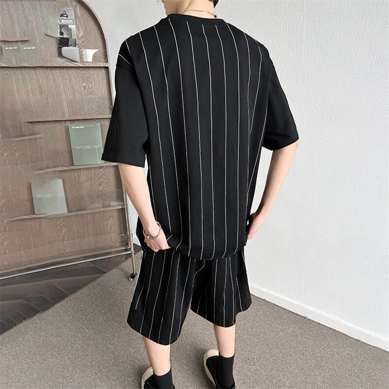 套装t恤男夏季薄款条纹款篮球休闲运动短袖短裤男装一套装,男装休闲套装,星座1206（原A206）
