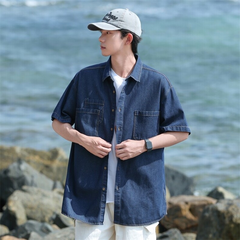 夏季新款牛仔短袖衬衫男宽松潮流薄款外套,男装衬衫,星座1107-1
