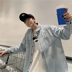 长袖衬衫男港风日系外套牛仔衬衫C605P42，男装衬衫，星座1116-2