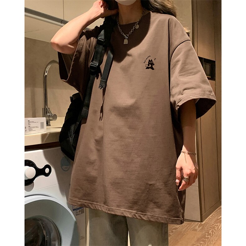 新款美式小猫抱鱼纯棉T恤舒适圆领宽松休闲打底衫HY550TP20控39,男装T恤,电商A102B