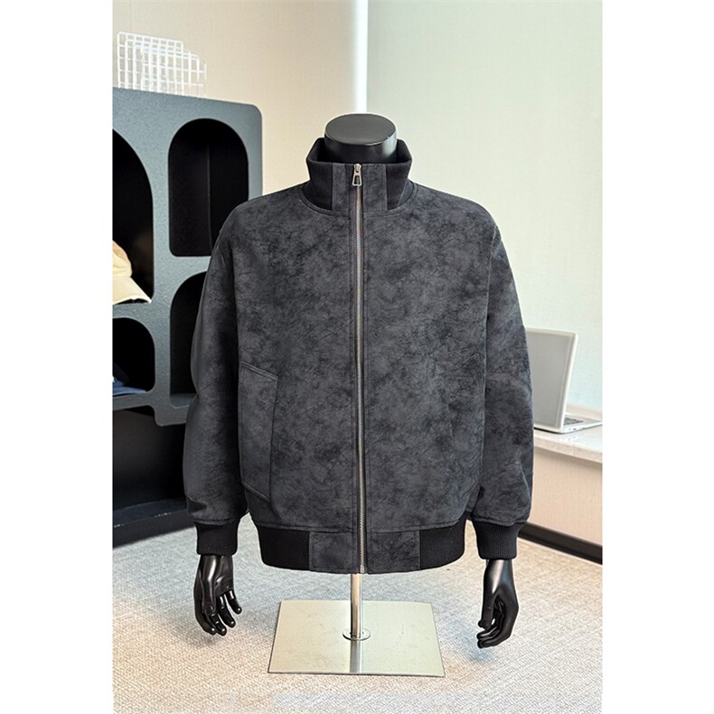 潮牌复古扎染PU皮夹克男外套痞帅立领工装棒球服25XJ55259特批75图片