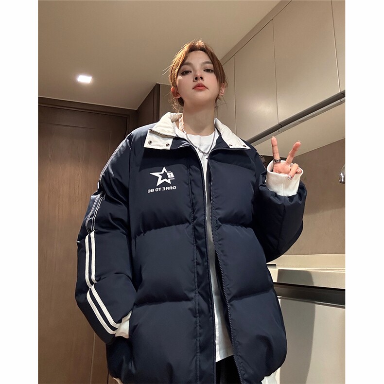 EQ350撞色织带印花面包服男女情侣装加厚棉衣外套2024新款,男装棉衣,电商C306-1