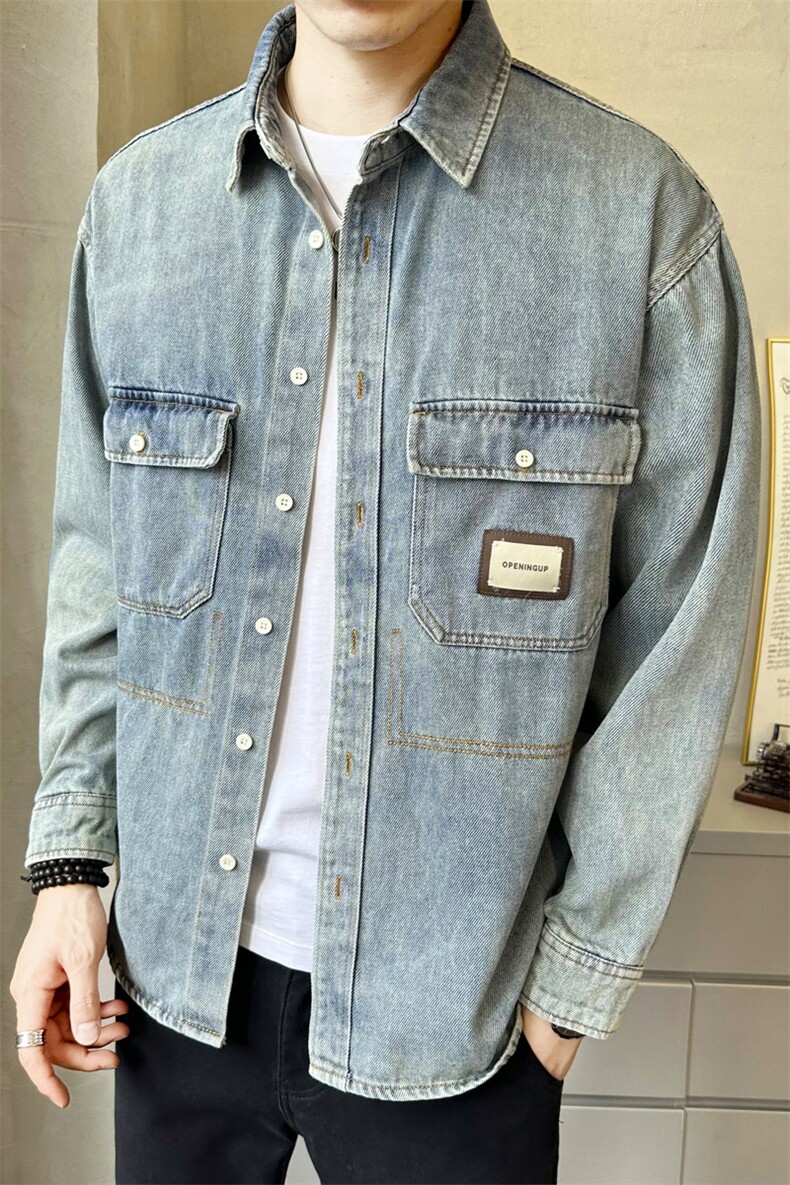 秋季新款纯色牛仔衬衫外套休闲长袖上衣C23008-P98,男装衬衫,电商A239