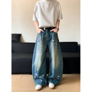 25新款重工刺绣时尚百搭牛仔拖地阔脚裤潮-NZ088图片