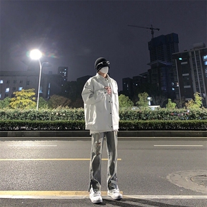 已授权 欧美hiphop裤子高街破洞牛仔裤修身直筒拉链微喇工装裤图片