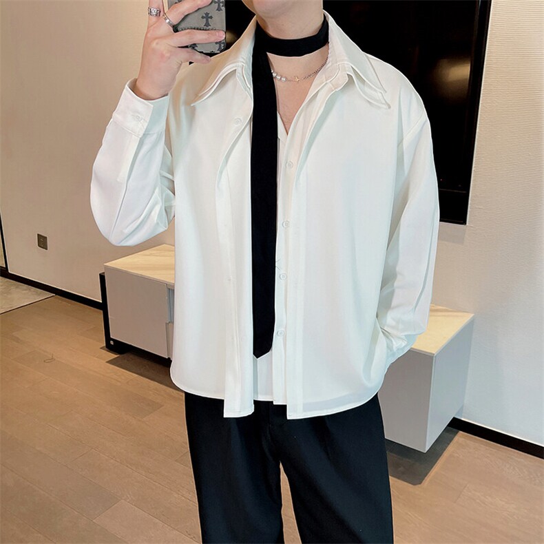 春季红真两件拼接衬衫男长袖痞帅休闲衬衣<送领带>CS881P78图片