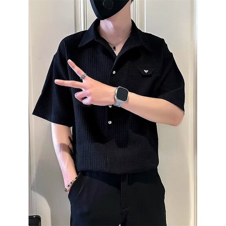 气质原宿百搭套头衬衫男款短袖冰丝潮流POLO衫文艺CS512,男装T恤,星座1116A-2（原606A-1）