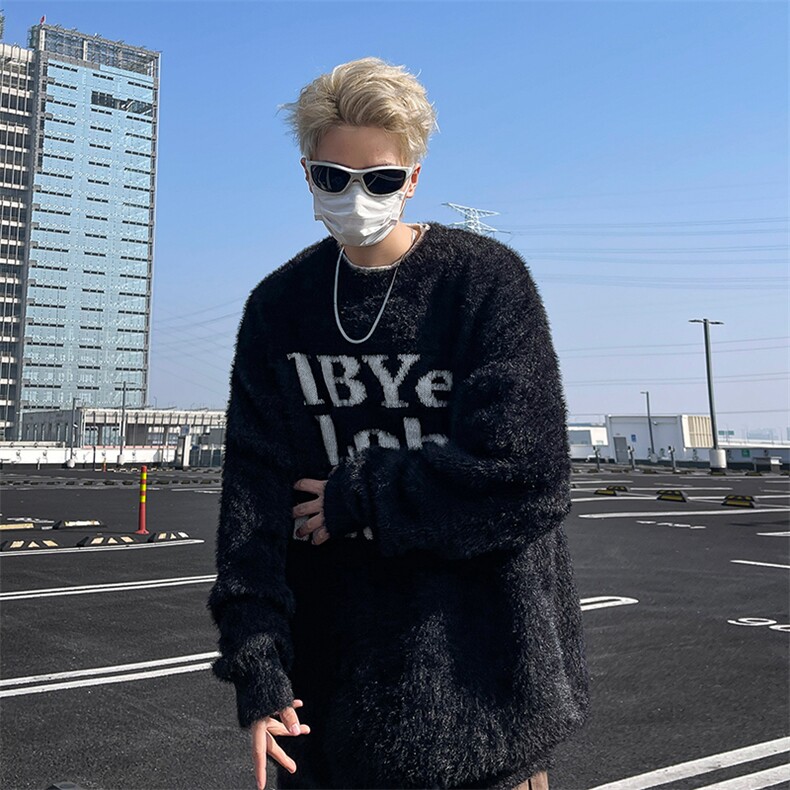 美式圆领毛衣男慵懒风休闲针织衫 L015 P55图片