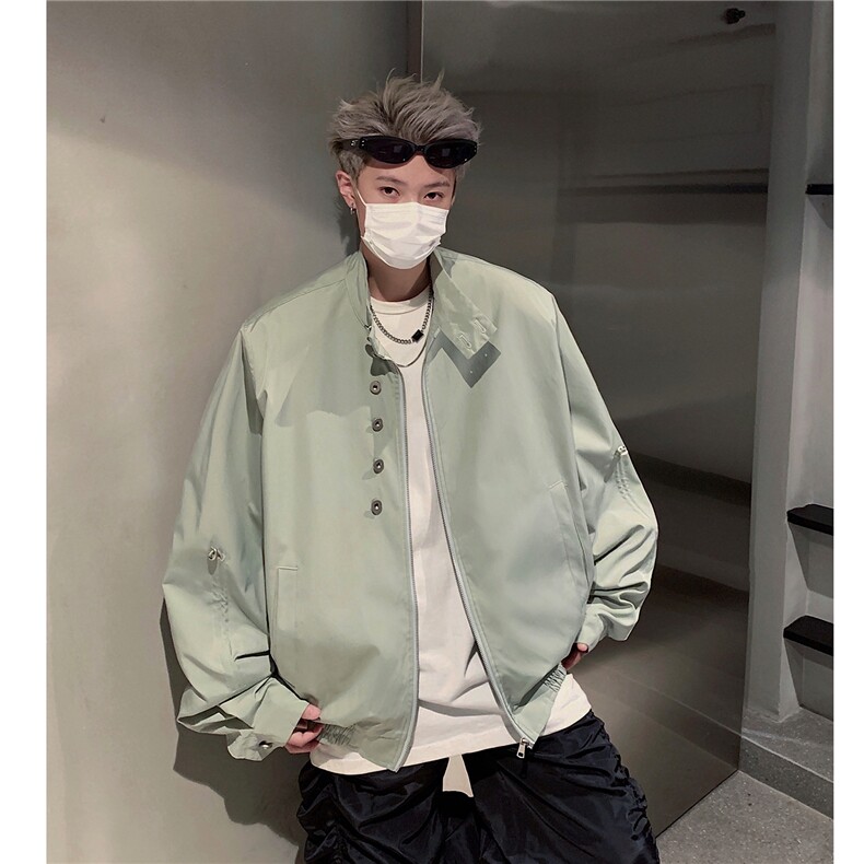 24秋装新品设计感立领多纽扣飞行夹克机车外套宽松上衣H990P78,男装夹克,电商A341