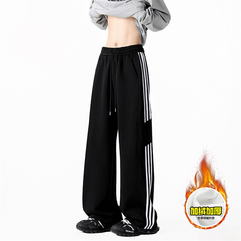 抖音得物高品质秋冬重磅加绒潮流运动三条杠宽松直筒休闲卫裤K360，男装休闲裤，电商A486