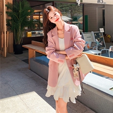 粉色休闲西装外套女2025年秋季新款韩系减龄巨好看独特漂亮小西服，女装西装，2C325