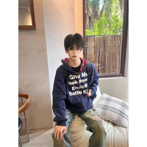 【有货】假两件卫衣男女高级感痞帅拼接格子衬衫外套K04HH-特P55图片
