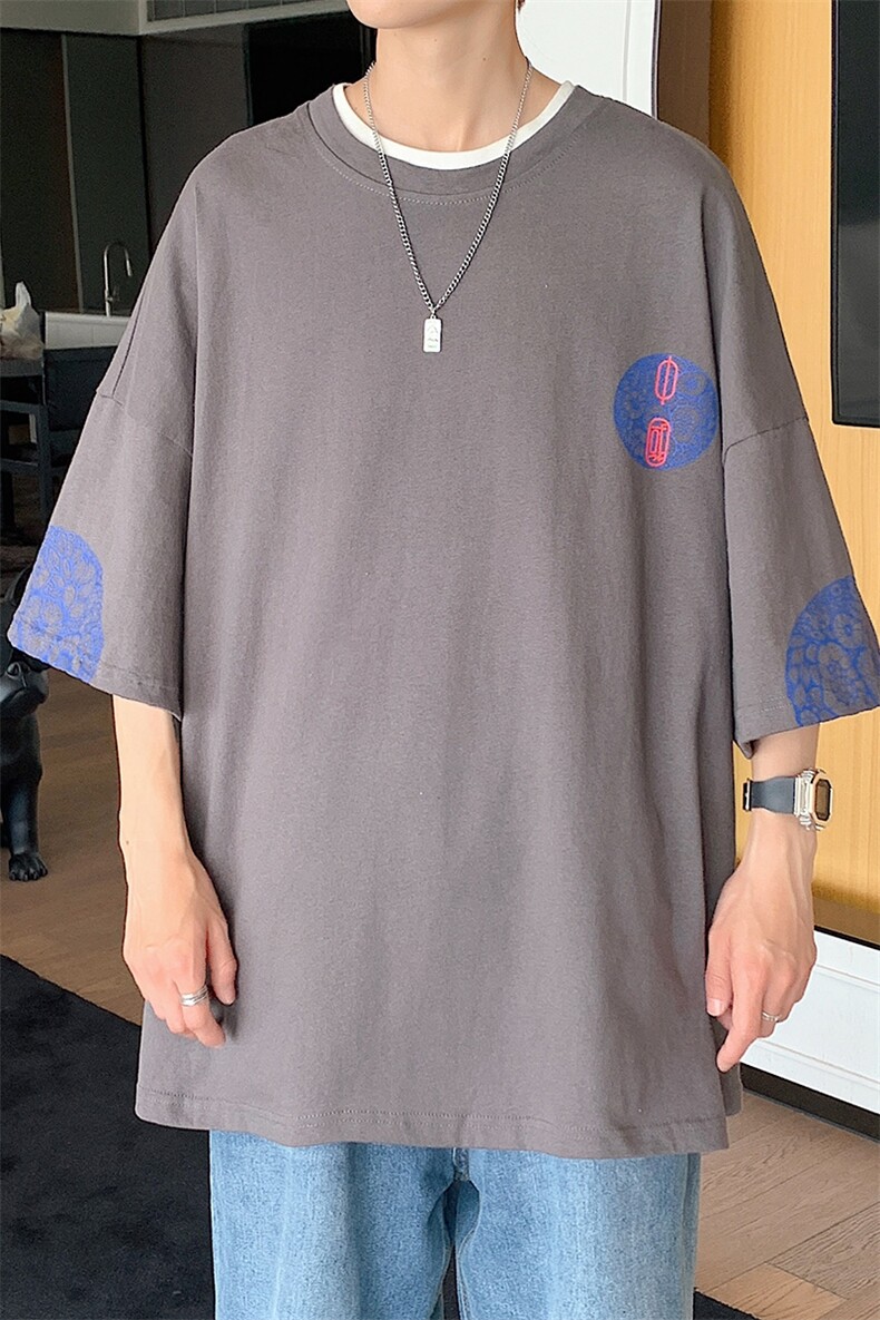1图案已注册港风青花瓷休闲情侣大码风短袖T恤DT7606P35控48,男装T恤,星座226-2