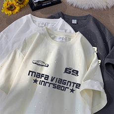 量大优供抖音视频支持得物配合二开美式满天星亮片短袖T恤MTX350，男装T恤，电商A486