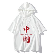 LD54198-P45连帽短袖t恤男大码胖子带帽五分袖中袖，男装T恤，电商A040
