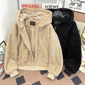 座山雕毛毛外套男女冬季加厚保暖毛领棉服夹克潮流简约图片