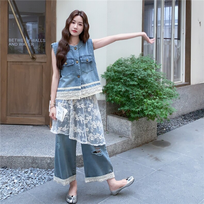新款时尚牛仔套装+蕾丝小衫三件套2c307-8870-p175k238,女装套装/套裙,2C307