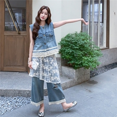 新款时尚牛仔套装+蕾丝小衫三件套2c307-8870-p175k238，女装套装/套裙，2C307