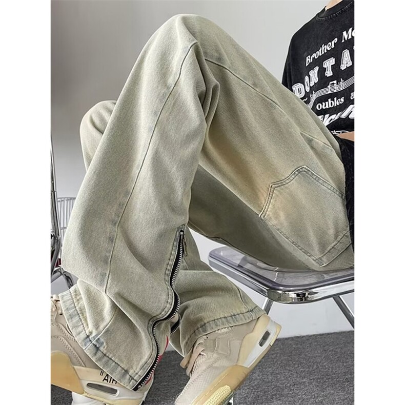 C1070黑色牛仔裤男设计感小众拉链直筒休闲长裤美式复古微喇叭裤,男装牛仔裤,星座308A-1（原309B-1）