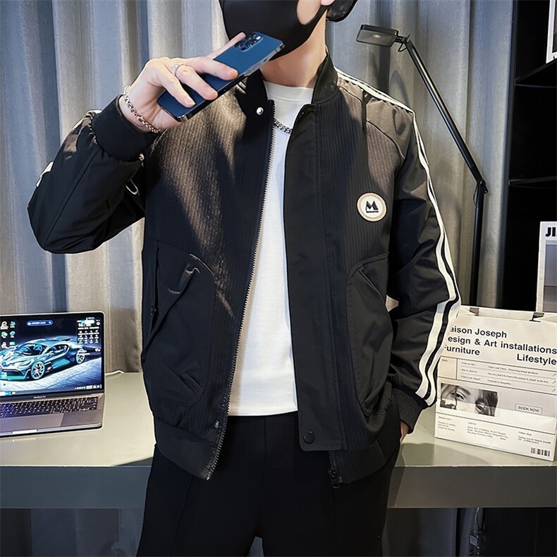 棒球领外套男秋季休闲条纹夹克潮牌痞帅气拼接上衣飞行服JK08-P98,男装夹克,电商D323（原B261）